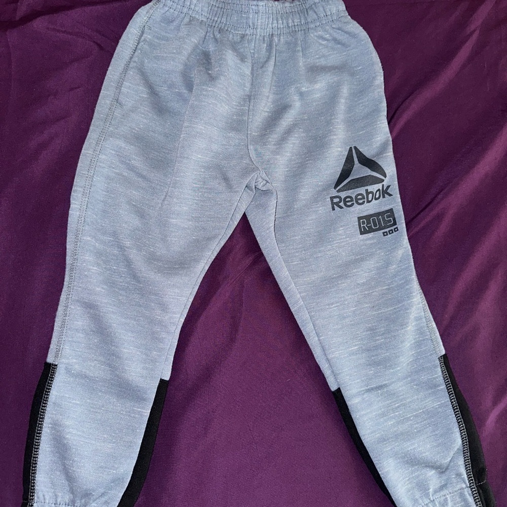 Reebok Boys Gray Sweatpants with Tapered Ankle and Elastic Waistband